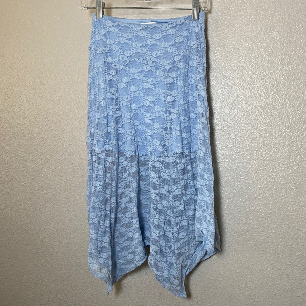 Blue Lace Midi Skirt Small Asymmetrical Handkerchief Hem Angelcore Fairycore